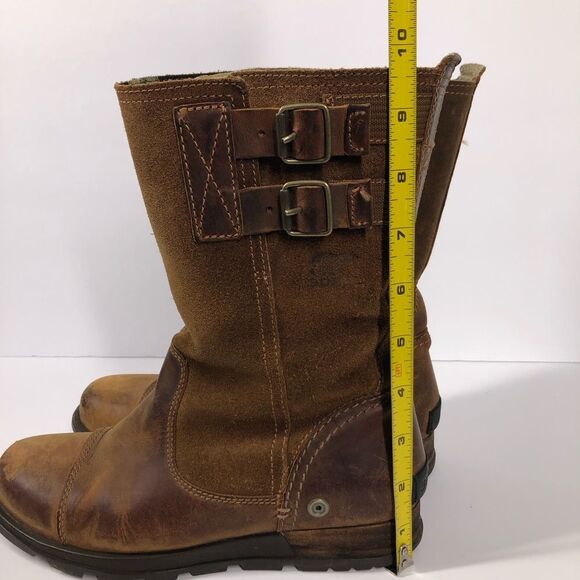 Sorel Major Pull On Boots Tan Brown Leather Mid Calf Buckle Moto 6.5 Nl2166-242 - Picture 12 of 12